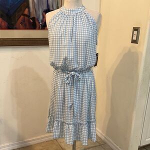Mackenzie & James Blue/White Checkerboard Halter Dress Size Med